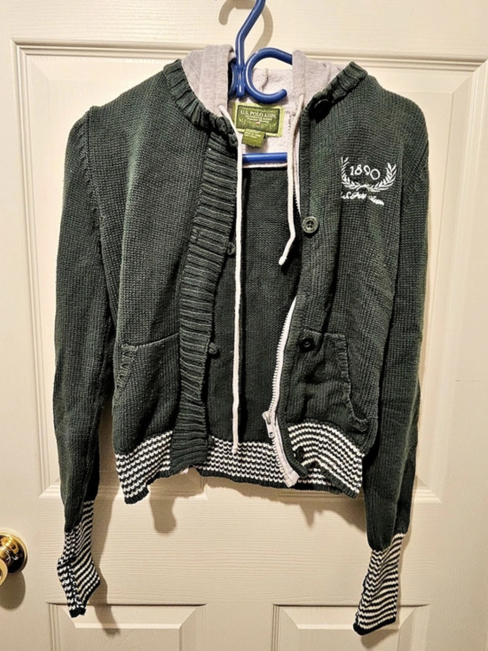 U.S. Polo Assn. Womens Green & Gray Hooded Sweater